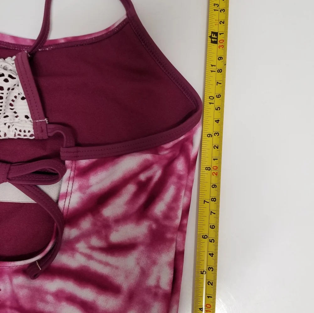 Justice Crochet Racerback One Piece Swimsuit Maroon Tye-Dye Sz 7